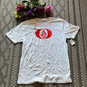 Volcom White Red Logo Short Sleeve Tee Size Large